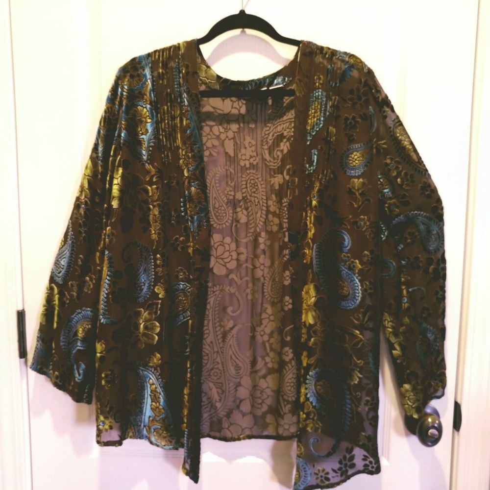 Chico's Women's Jacket Cardigan Paisley Floral Open Front Size 8 M  Chico's 1